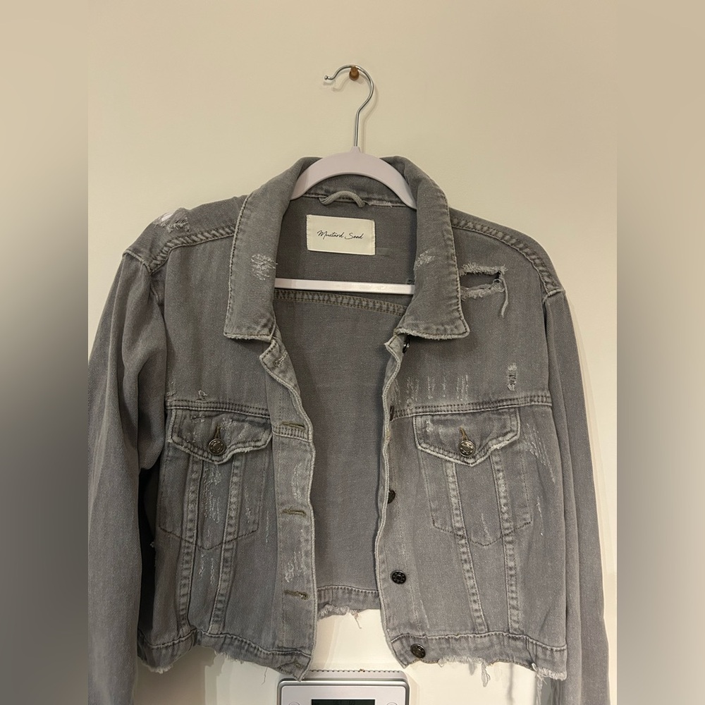 Mustard Seed Distressed Gray Denim Jacket